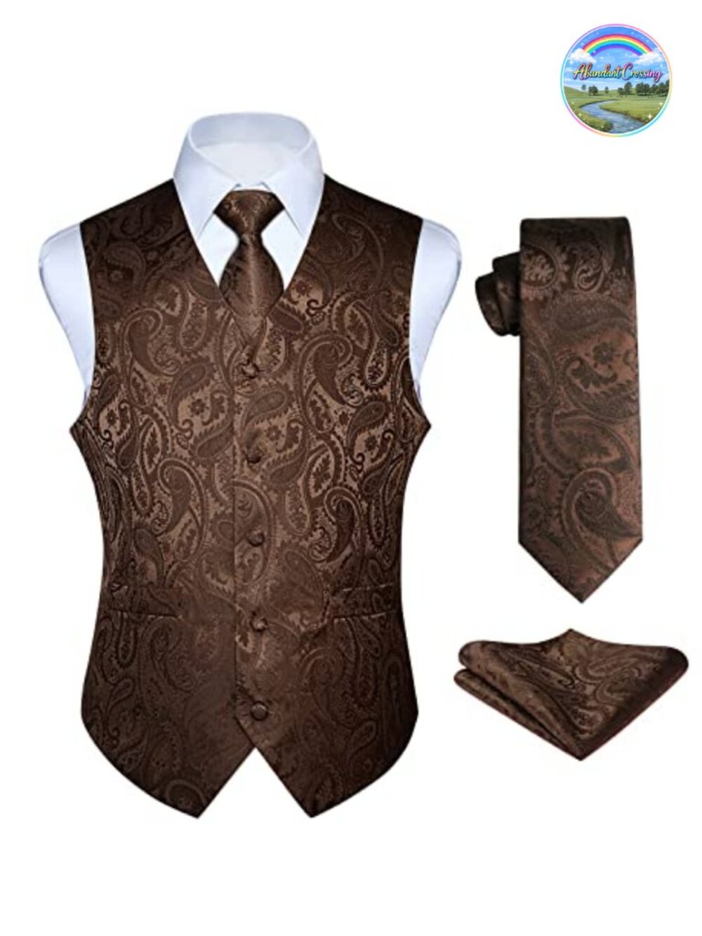 Paisley Floral Jacquard Vest Tie Pocket Square 3PCS Set Classic
